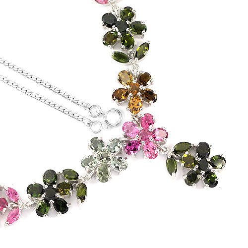Turmalin Blumen Collier Silber weißvergoldet - INARA