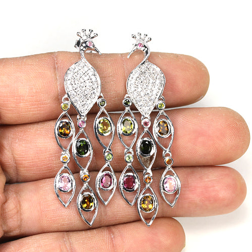 Turmalin Pfau Ohrringe aus weißvergoldetem Silber - INARA