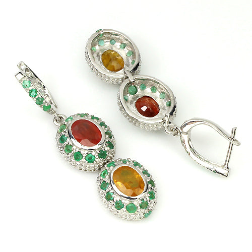 Saphir Smaragd Ohrringe aus weißvergoldetem Silber - INARA