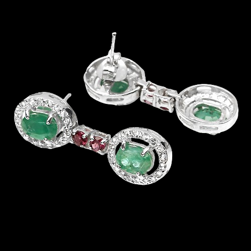 Smaragd Rhodolit Weißtopas Ohrringe aus weißvergoldetem Silber - INARA