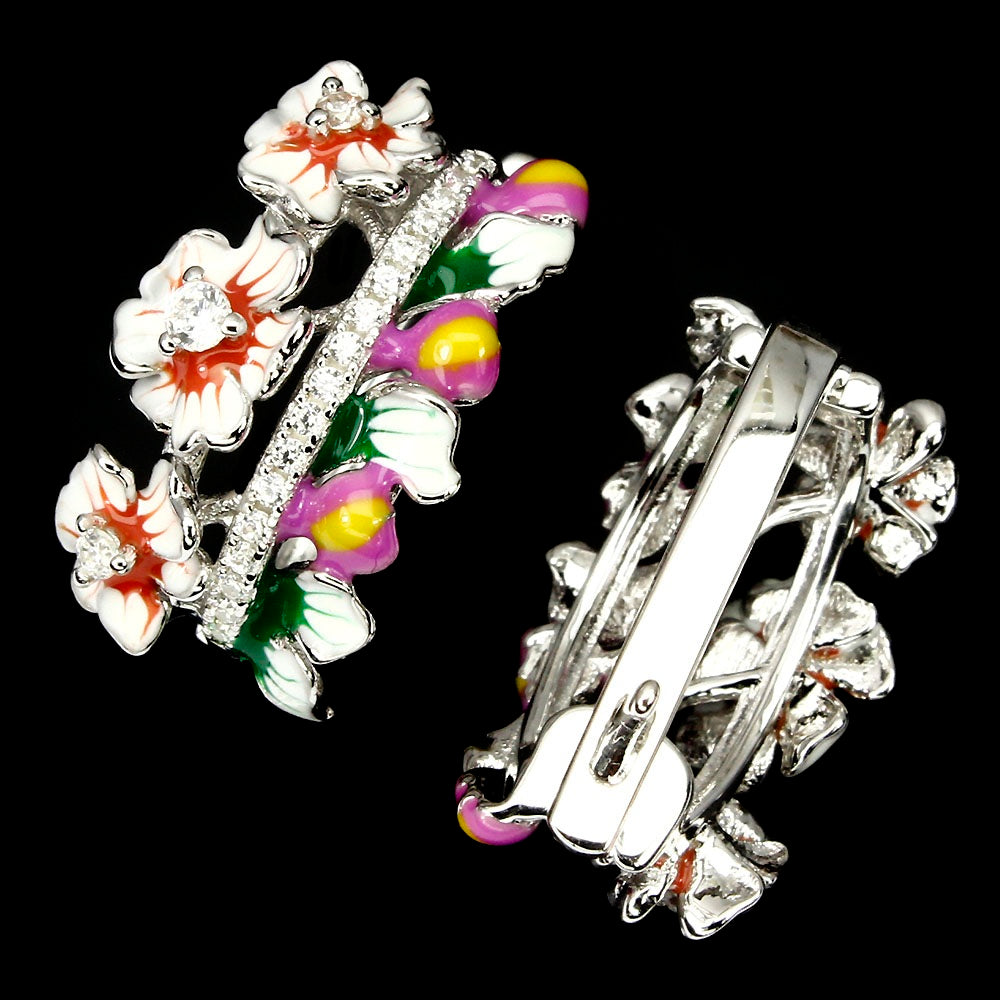 Emaille Zirkonia Ohrringe Silber weißvergoldet - INARA