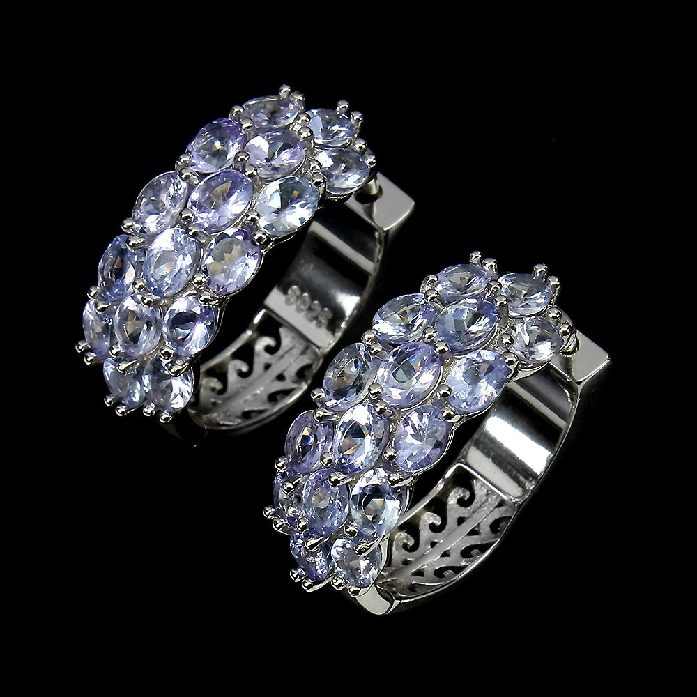 Boucles D'oreilles En Argent 925 Avec Tanzanite Naturelle – Pierres Précieuses – Fait Main
