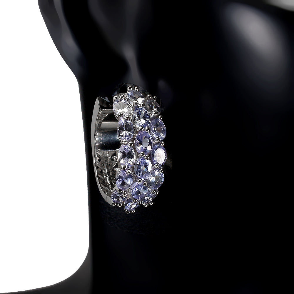 Tansanit Creolen Ohrringe aus weißvergoldetem Silber - INARA