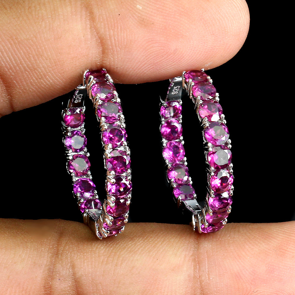 Rhodolit Creolen Ohrringe aus weißvergoldetem Silber - INARA