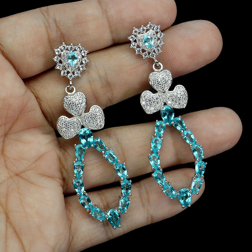 Blautopas Paraiba Blue Ohrringe Silber weißvergoldet - INARA - Detailansicht