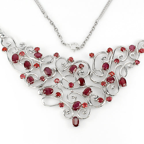 Rubin Padparadscha Saphir Collier aus weißvergoldetem Silber - INARA