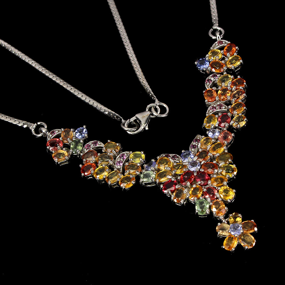 Saphir Rhodolit Tansanit Collier aus weißvergoldetem Silber - INARA