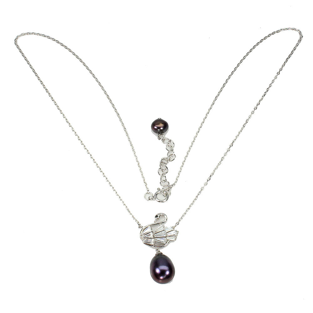 Perle Schwan Anhänger mit Halskette Silber weißvergoldet - INARA