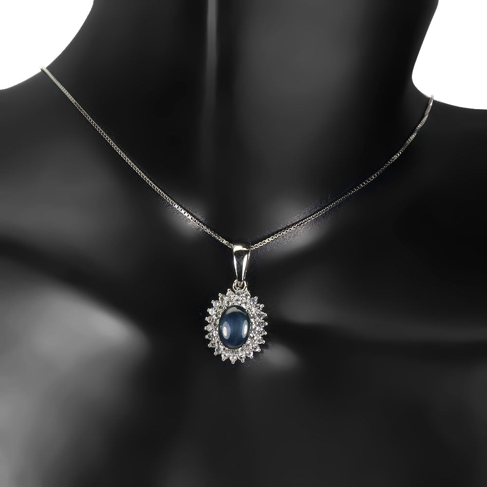 Sternsaphir Weißtopas Silber Anhänger mit Halskette - INARA