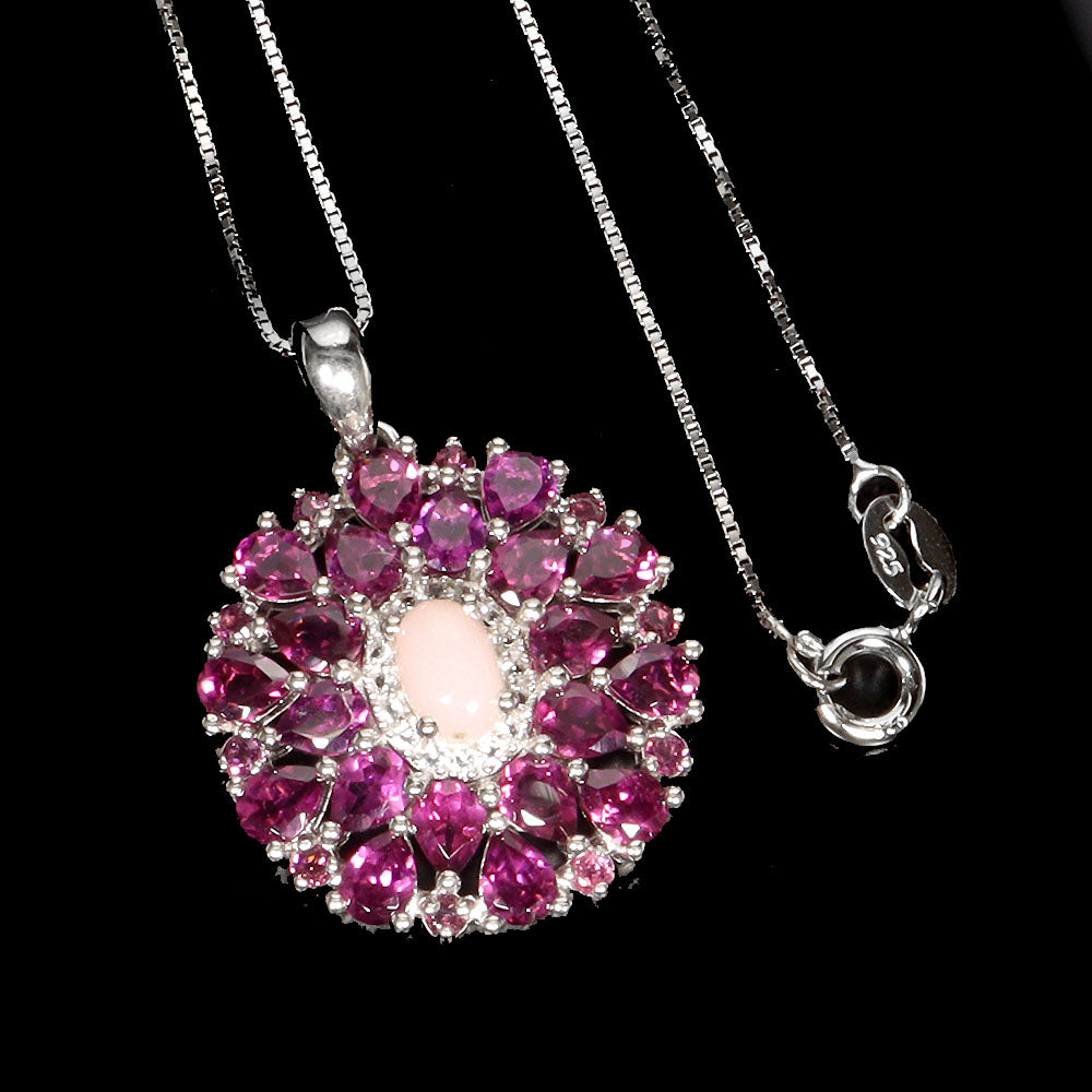 Opal Rhodolit Weißtopas Anhänger mit Halskette Silber weißvergoldet - INARA - Detailansicht 2