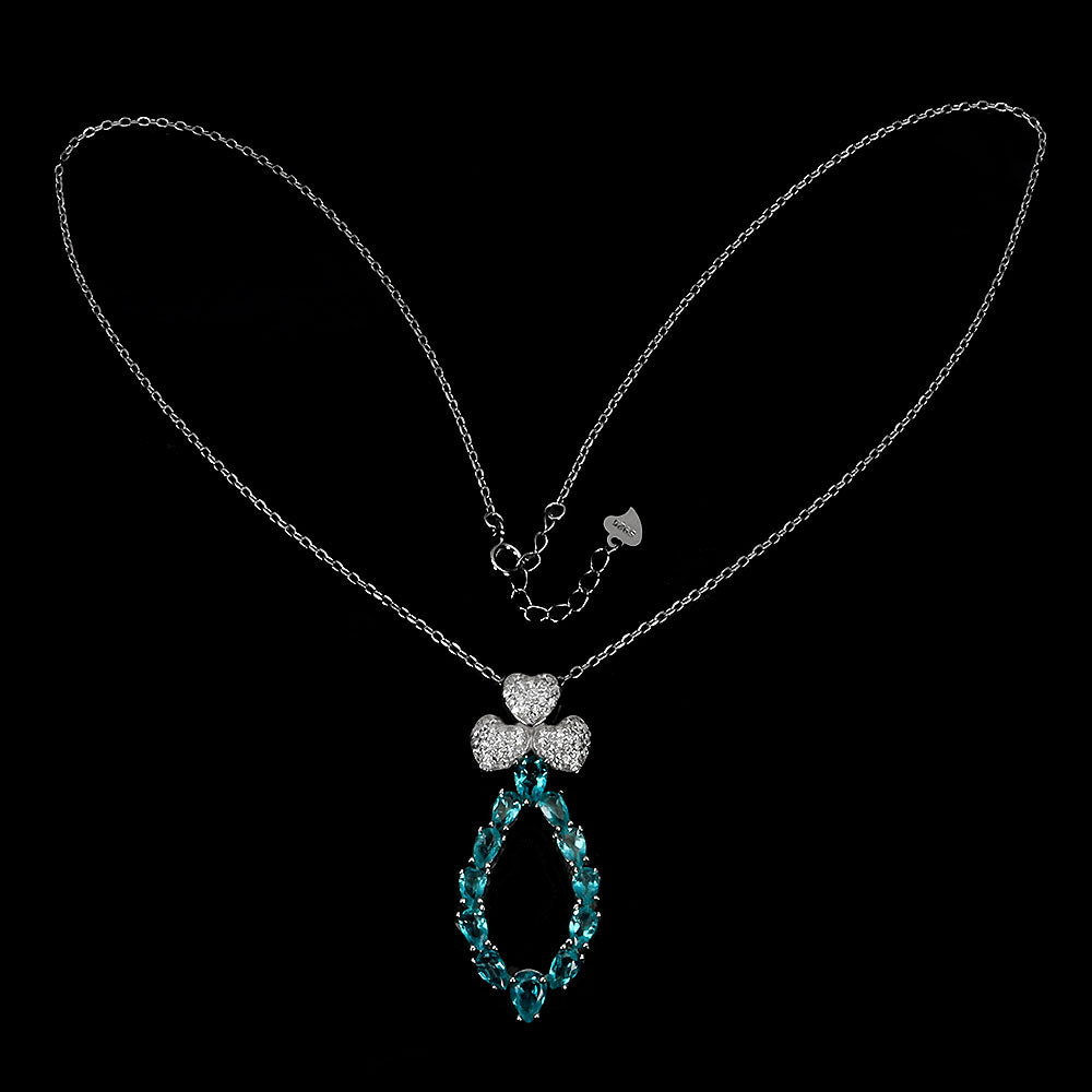 Blautopas paraiba blue Anhänger mit Halskette Silber weißvergoldet - INARA