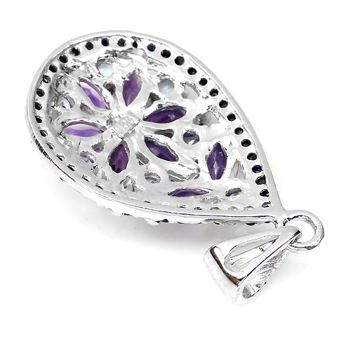 Amethyst Tansanit Saphir Anhänger aus weißvergoldetem Silber - INARA