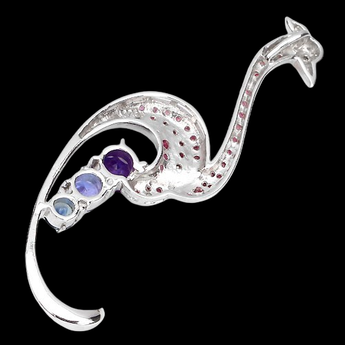 Rubin Saphir Amethyst Tansanit Pfau Anhänger Silber - INARA