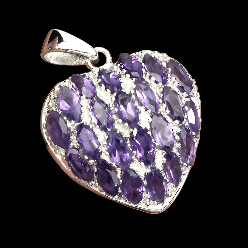 Amethyst Herz Anhänger aus weißvergoldetem Silber - INARA