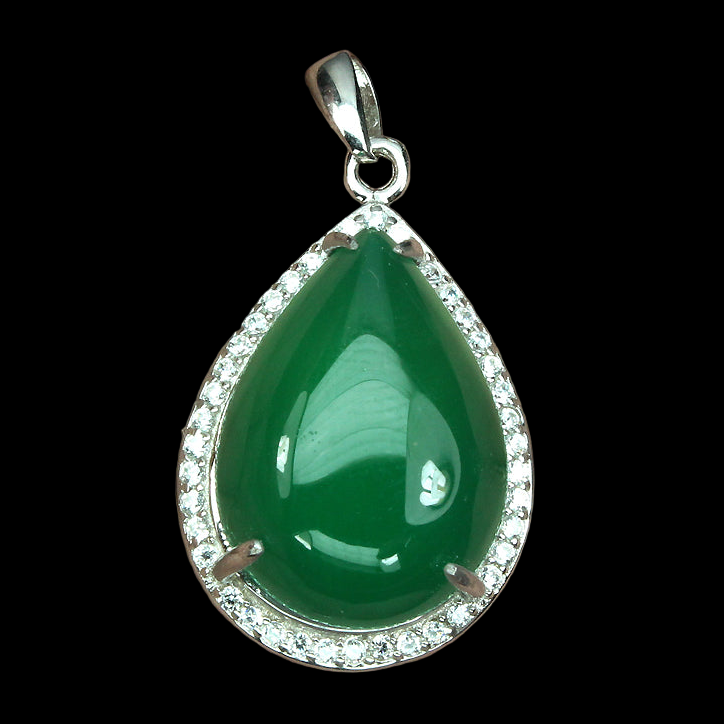 Achat Cabochon Anhänger aus weißvergoldetem Silber - INARA