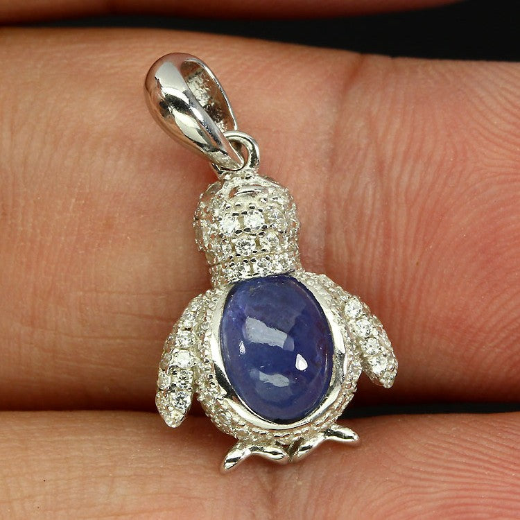 Tansanit Pinguin Anhänger Silber weißvergoldet - INARA