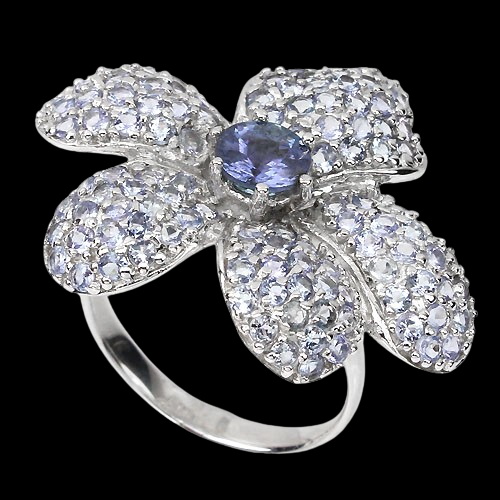 Tansanit Blume Ring Silber weißvergoldet - INARA