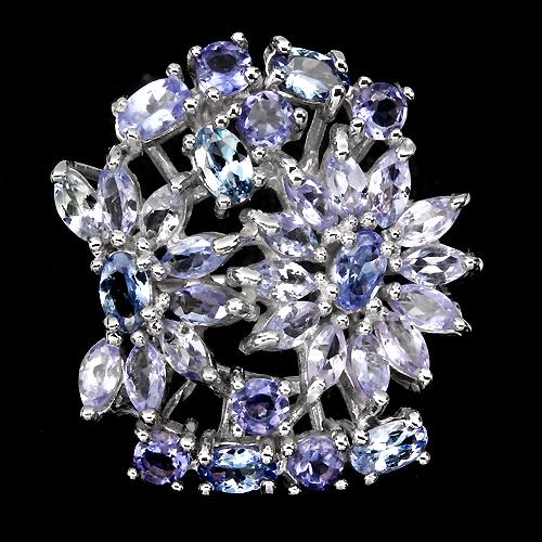 Tansanit Blumen Ring Silber weißvergoldet - INARA - Vorderansicht