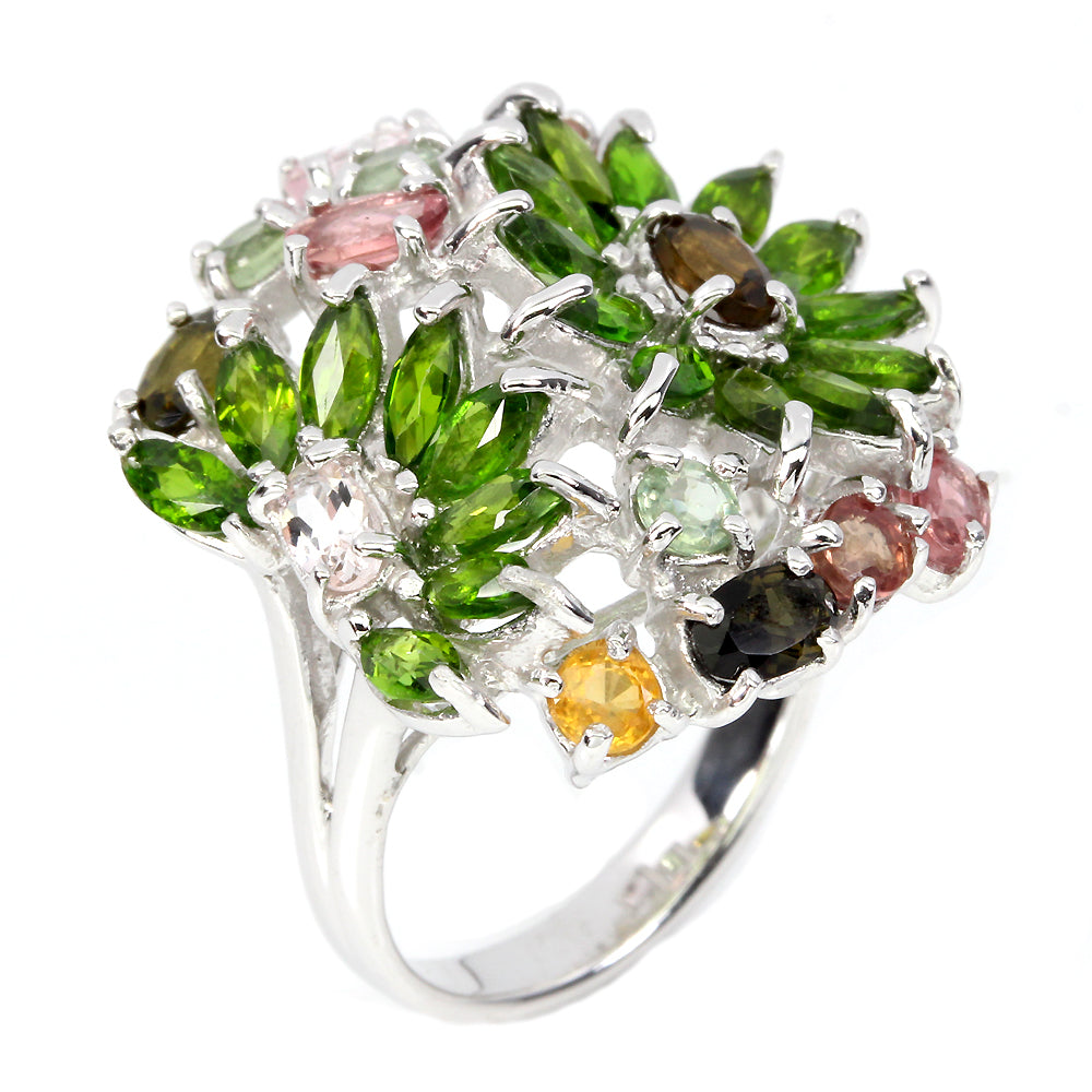 Turmalin Chromdiopsid Ring Silber weißvergoldet - INARA - Seitenansicht