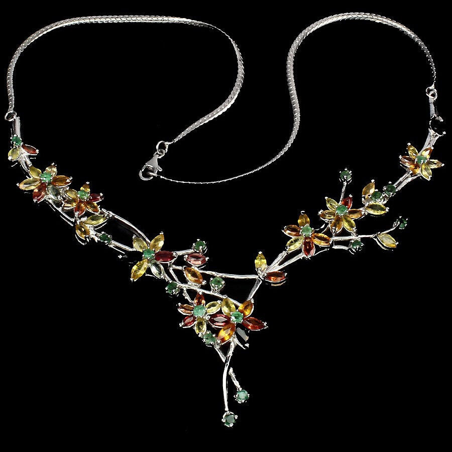 Saphir Smaragd Collier Silber weißvergoldet - INARA