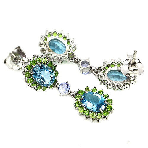 Boucles d'Oreilles Topaze Bleue Diopside De Russie Tanzanite