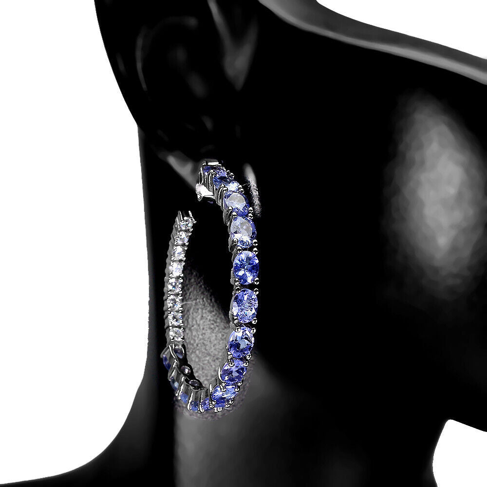 Tansanit Creolen Ohrringe aus weißvergoldetem Silber - INARA