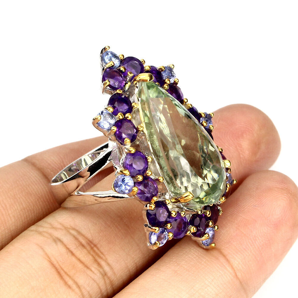 Prasiolith Amethyst Tansanit Ring Gr. 58