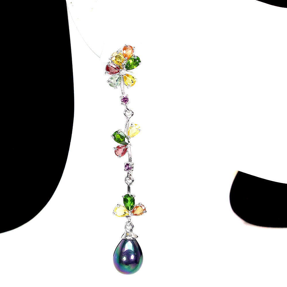 Russischer Diopsid Saphir Rhodolit Perle Ohrringe