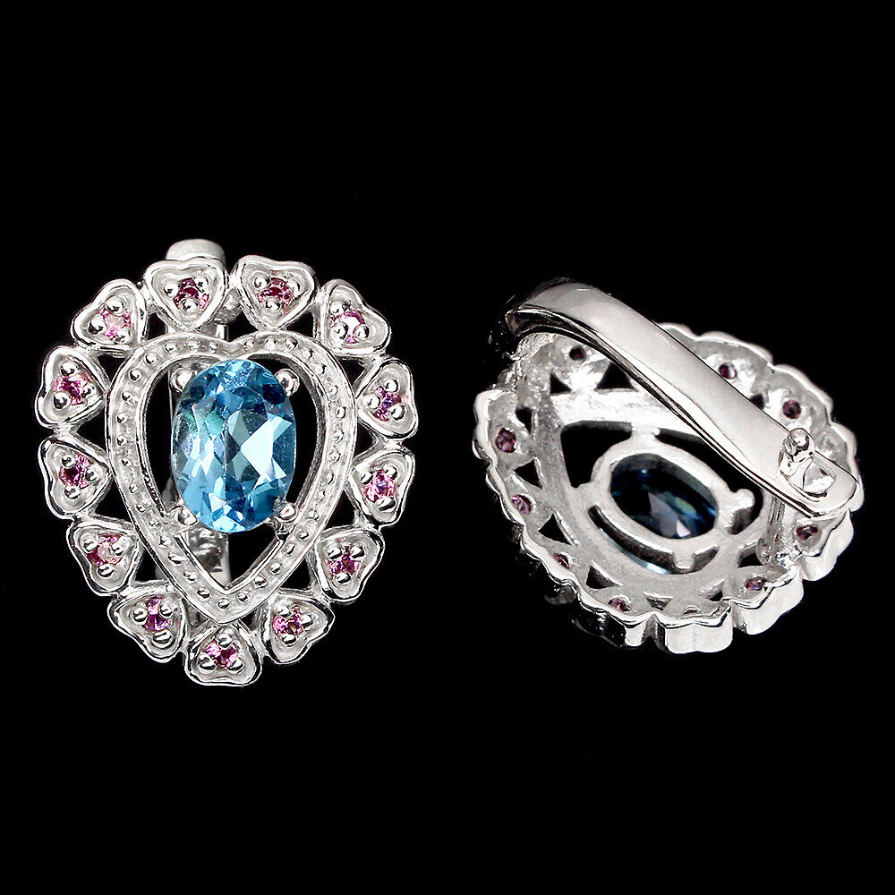 Zwitsers-blauwe topaas rodoliet oorbellen