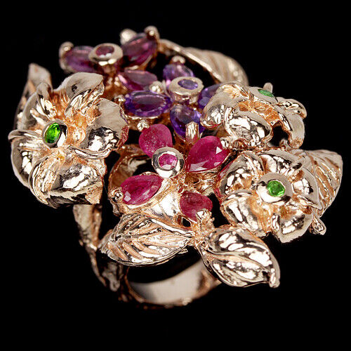 Amethyst Rubin Rhodolit Russischer Diopsid Ring Silber rosévergoldet - INARA