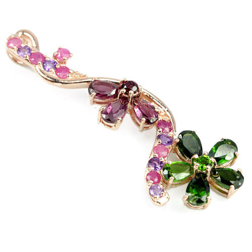 Chromdiopsid Rhodolit Rubin Amethyst Anhänger aus rosévergoldetem Silber - INARA