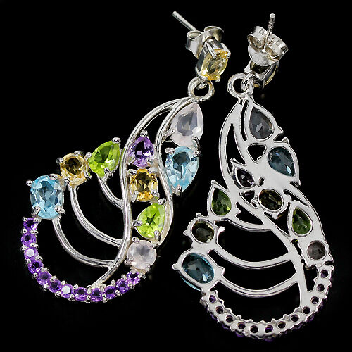 Amethyst Citrin Blautopas Peridot Rosenquarz Ohrringe Silber - INARA