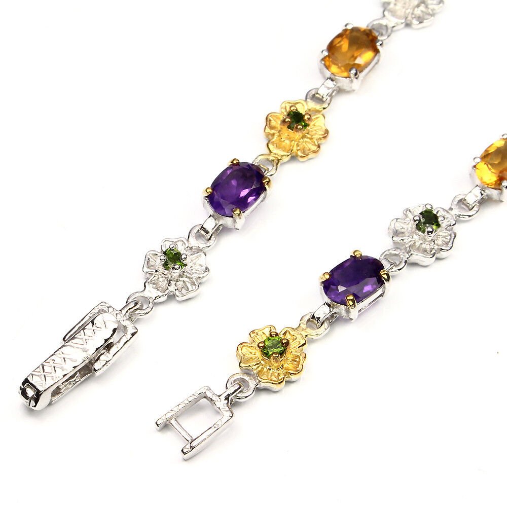 Amethyst Citrin Chromdiopsid Armband aus bicolor vergoldetem Silber - INARA