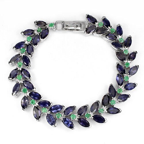 Iolith Smaragd Armband aus weißvergoldetem Silber - INARA