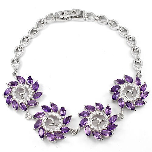 Armband Pfau Amethyst aus weißvergoldetem Silber - INARA