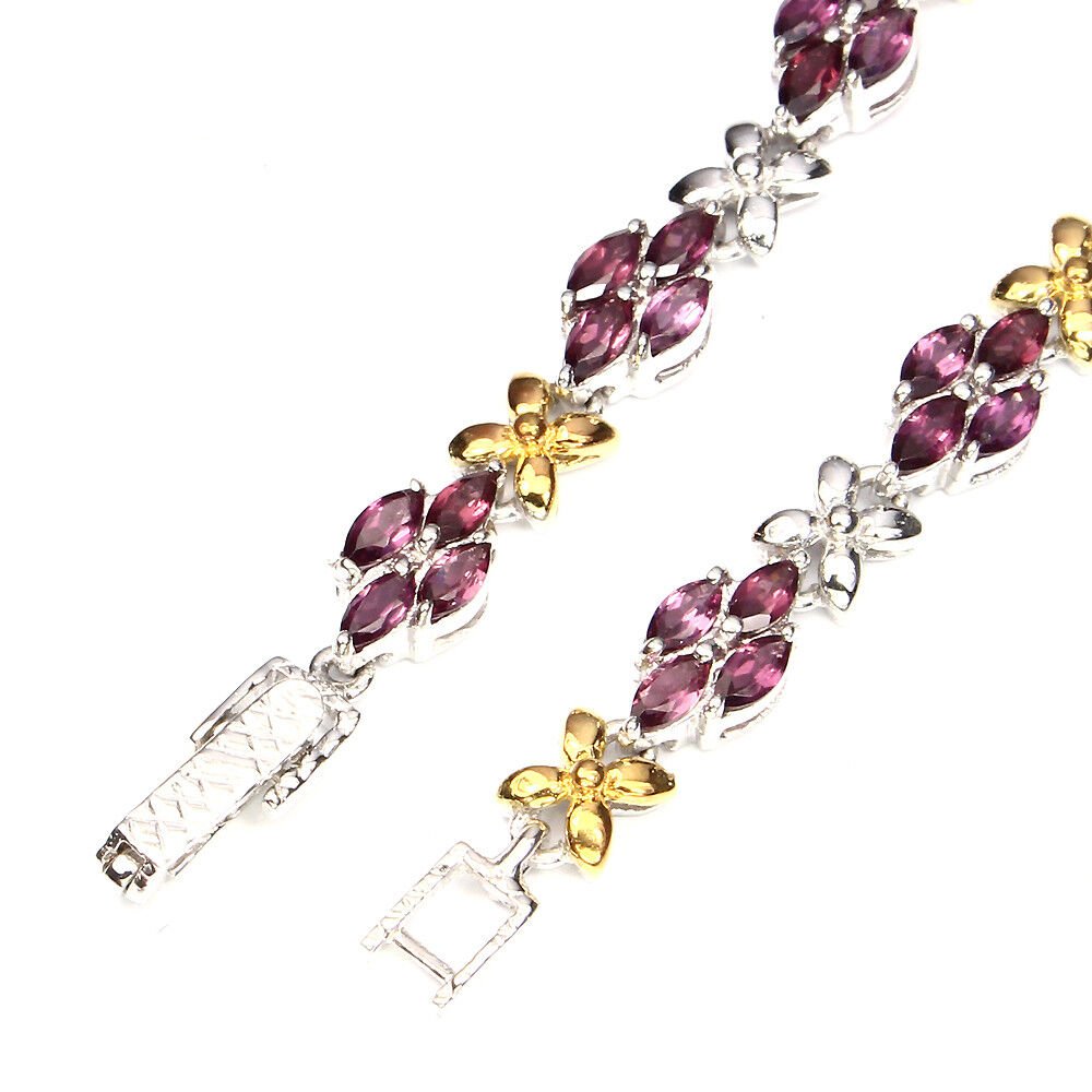 Armband Rhodolit Navetteschliff 925 Silber 585 bicolor vergoldet Silber - INARA