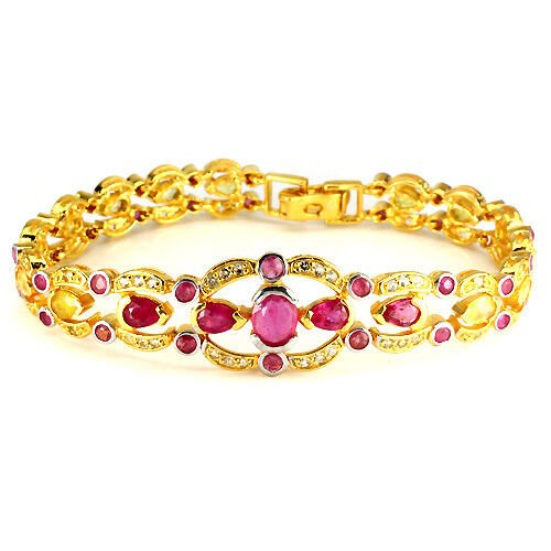 Rubin Saphir Weißtopas Armband aus bicolor vergoldetem Silber - INARA