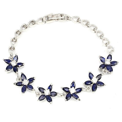 Blauer Saphir Armband aus weißvergoldetem Silber - INARA