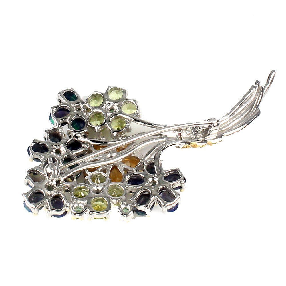 Brosche Blumen Opal Peridot Citrin Smaragd Rhodolit 925 Silber 585 bicolor verg. Silber - INARA