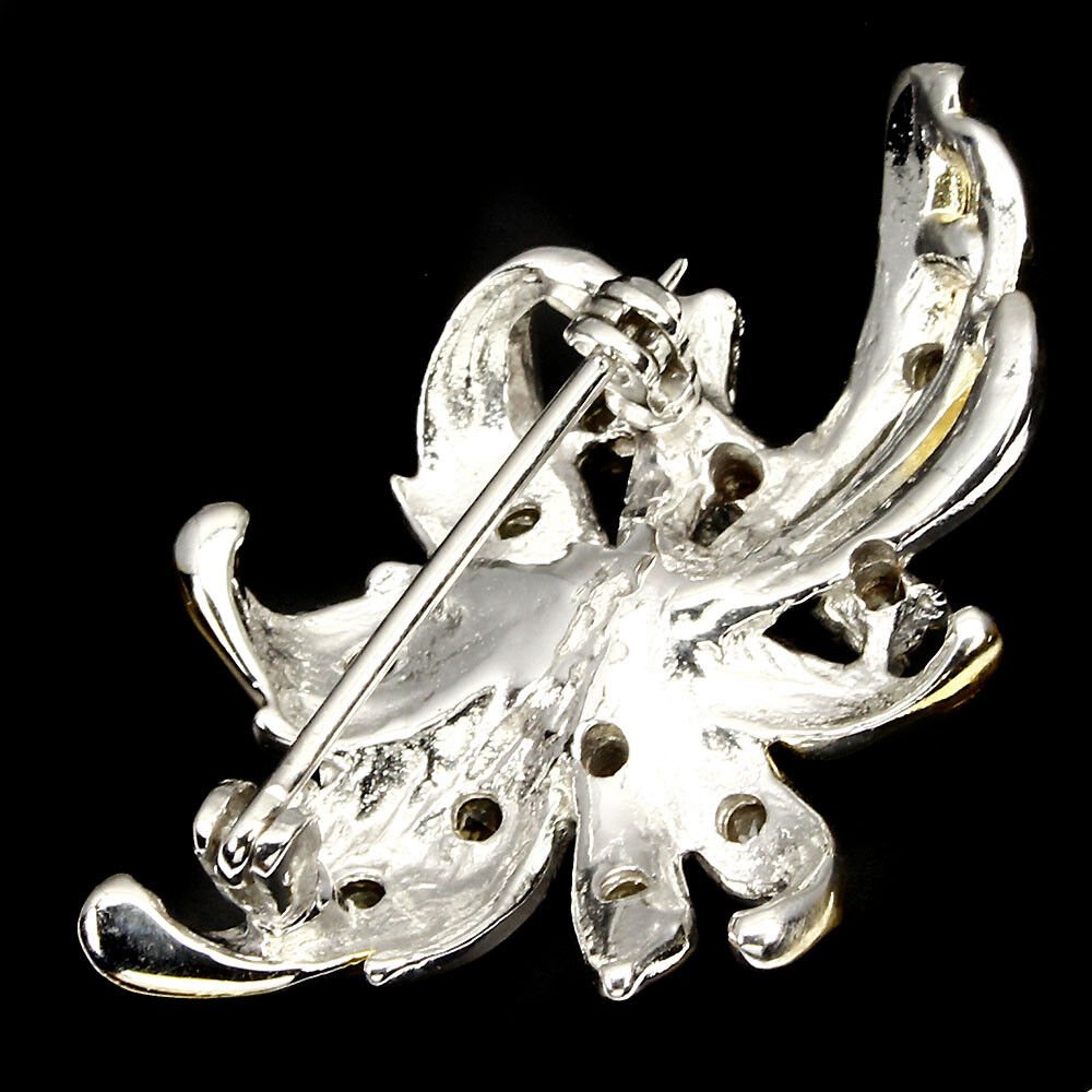 Brosche Blüte Perle Saphir gelb 925 Silber 585 bicolor vergoldet Silber - INARA