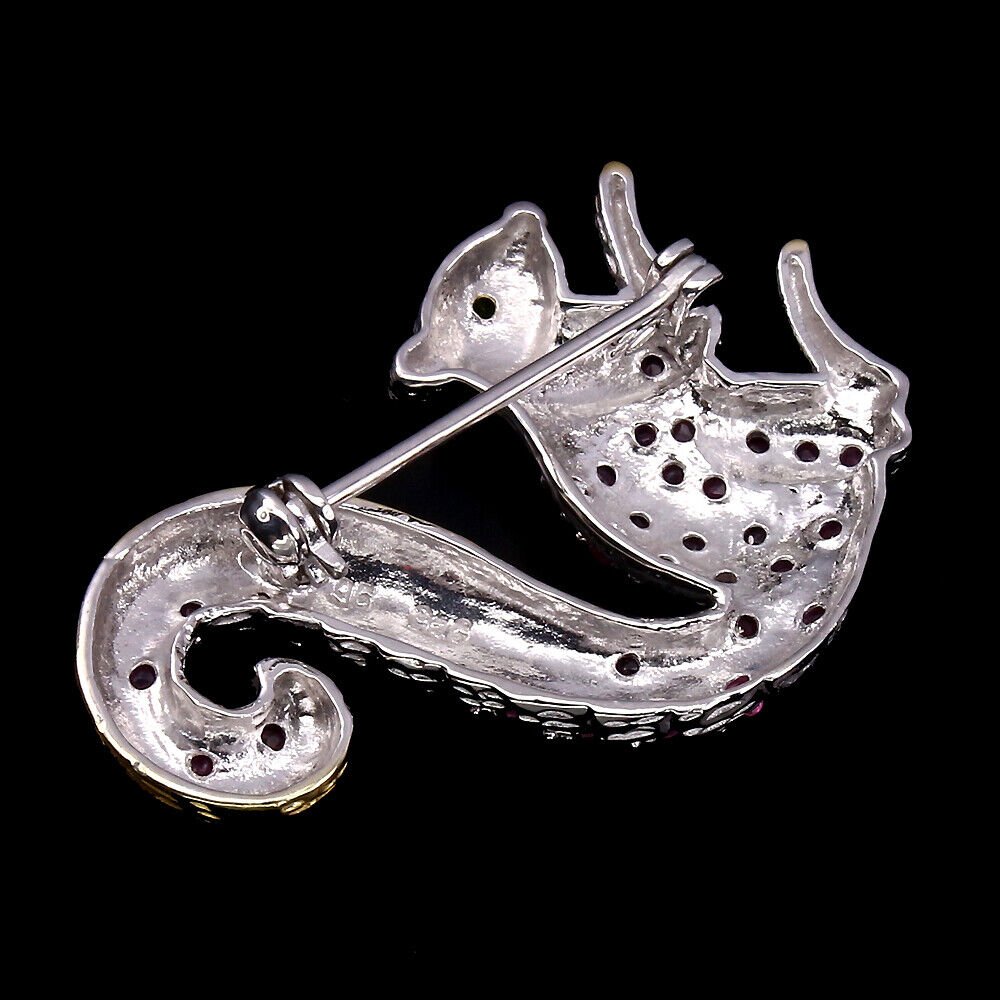 Brosche Eichhörnchen Rubin Chromdiopsid 925 Silber 585 bicolor vergoldet Silber - INARA