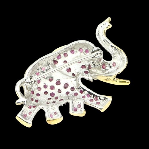 Brosche Elefant Rubin Saphir blau 925 Silber 585 bicolor vergoldet Silber - INARA