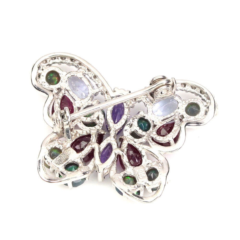 Brosche Schmetterling Amethyst Opal Rubin Tansanit Silber - INARA