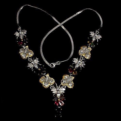 Turmalin Opal Biene Collier aus bicolor vergoldetem Silber - INARA