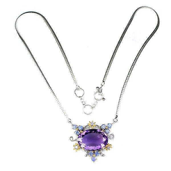 Collier Halskette Amethyst 26 Karat Tansanit Silber bicolor vergoldet - INARA