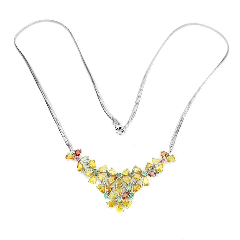 Collier Halskette Saphir Smaragd Rhodolit 925 Silber 585 Weißgold vergoldet Silber - INARA