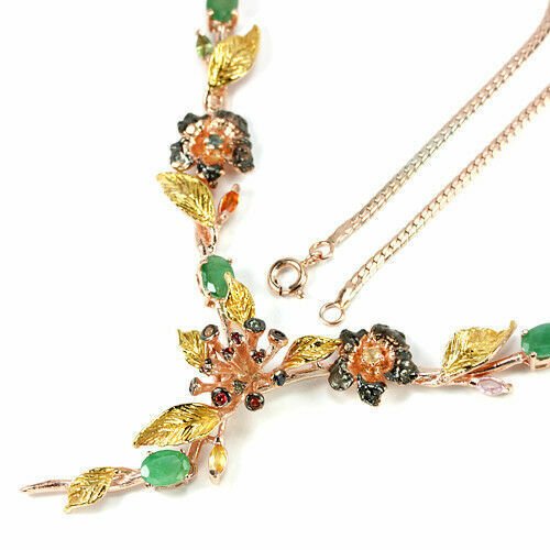 Smaragd Saphir Collier aus tricolor vergoldetem Silber - INARA