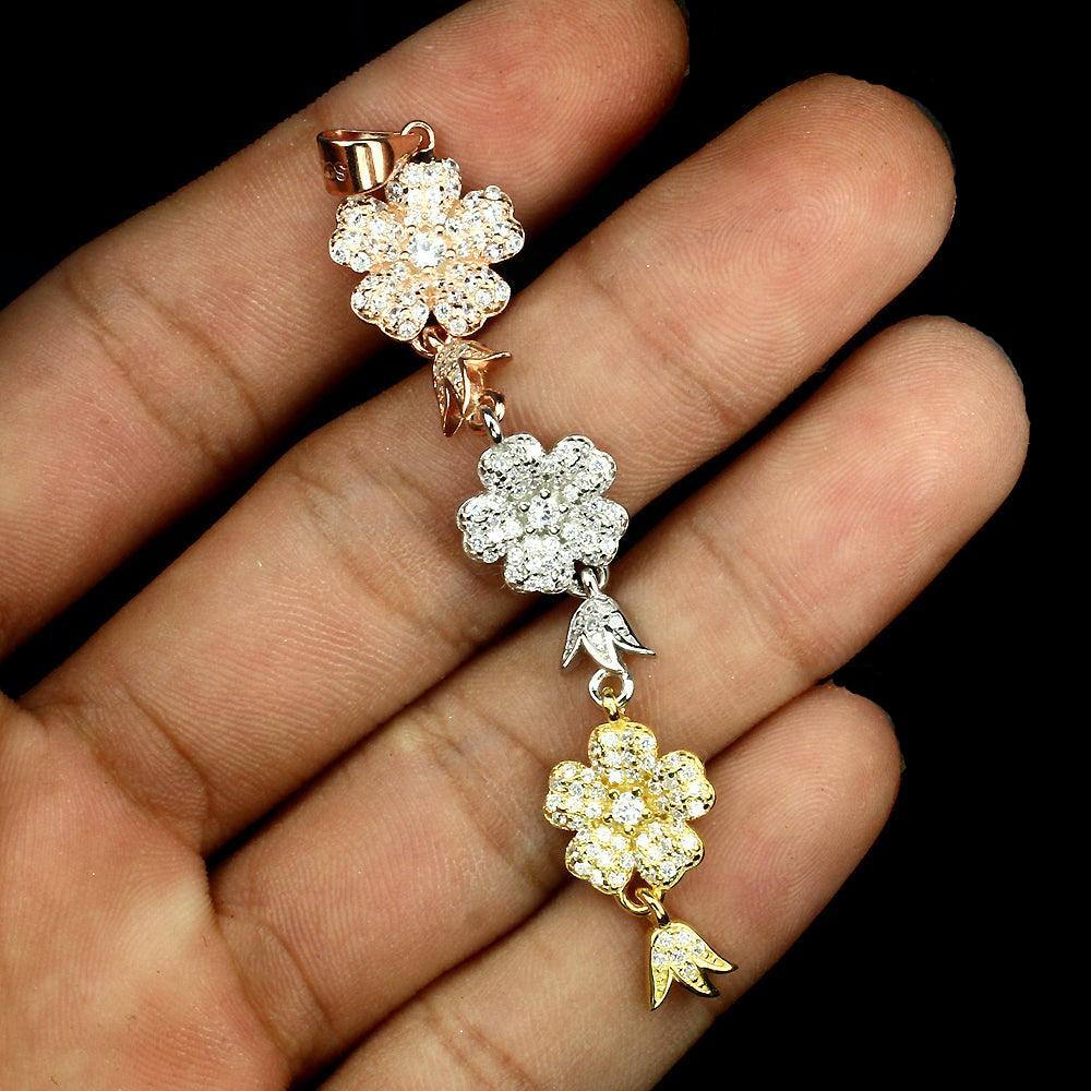 Zirkonia Blüten Anhänger aus tricolor vergoldetem Silber - INARA
