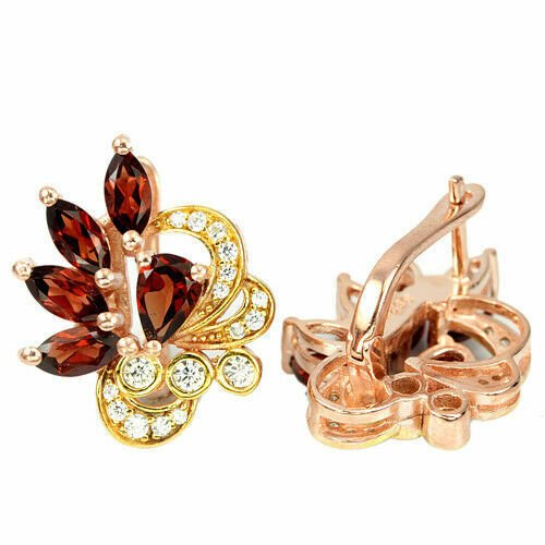 Granat Ohrringe Silber bicolor vergoldet - INARA