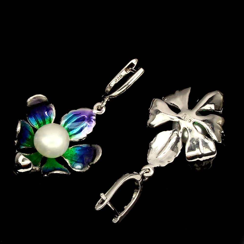 Große Ohrringe Orchidee Perle weiß 925 Silber 585 Weißgold vergoldet Silber - INARA